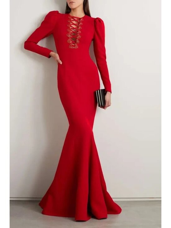 Andrew GN Dresses & Skirts - NWT $4450 Andrew GN Lace Up Crystal Embellished Crepe Gown Red Size 6